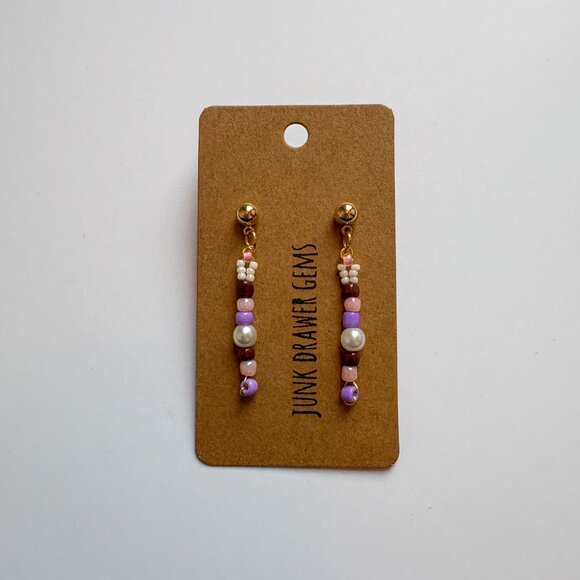 Handmade Beaded Pearl Dangle Earrings - Picture 1 of 2